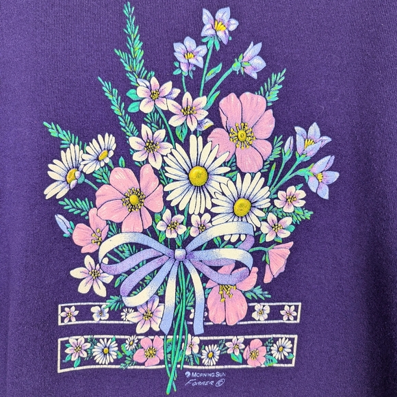 Vintage Morning Sun Sweatshirt Women's Size XL Forrer Purple Pink Floral - Picture 4 of 9